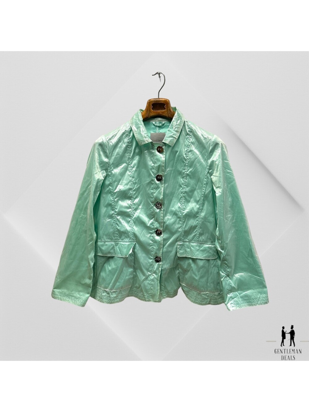 Violanti Avenue Lapel Collar Coat Jacket Lightweight Candy Green Shiney 50 IT L